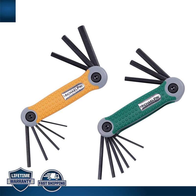 Juego de llaves hexagonales plegables MICHAELPRO con medidas en sistema métrico y en pulgadas en 17 tamaños. Herramienta duradera y de grado industrial (paquete de 2) - MP001007