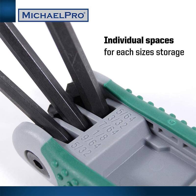 Juego de llaves hexagonales plegables MICHAELPRO con medidas en sistema métrico y en pulgadas en 17 tamaños. Herramienta duradera y de grado industrial (paquete de 2) - MP001007