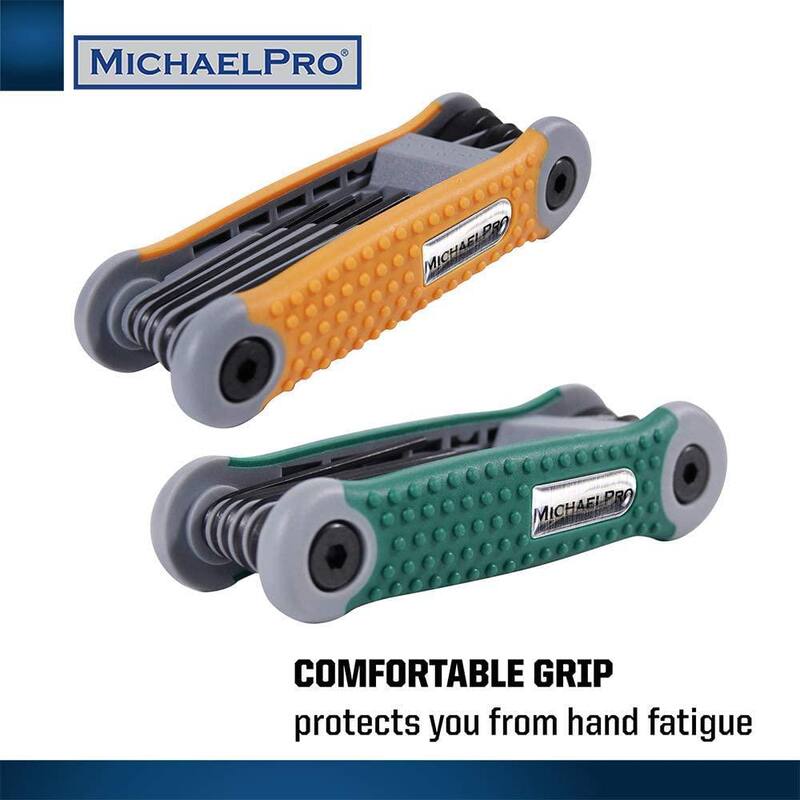 Juego de llaves hexagonales plegables MICHAELPRO con medidas en sistema métrico y en pulgadas en 17 tamaños. Herramienta duradera y de grado industrial (paquete de 2) - MP001007