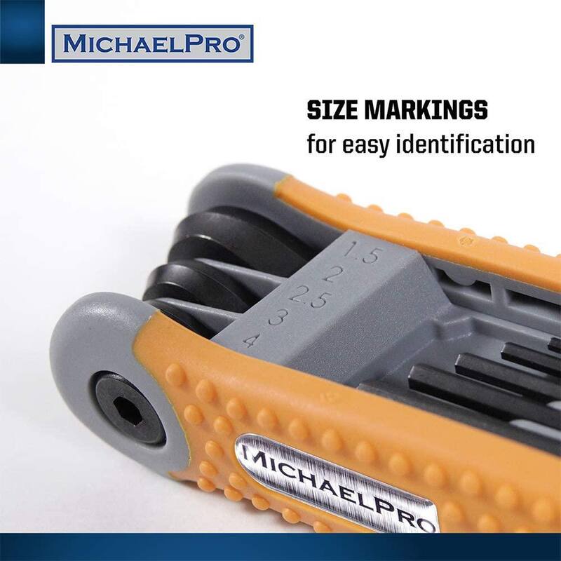 Juego de llaves hexagonales plegables MICHAELPRO con medidas en sistema métrico y en pulgadas en 17 tamaños. Herramienta duradera y de grado industrial (paquete de 2) - MP001007