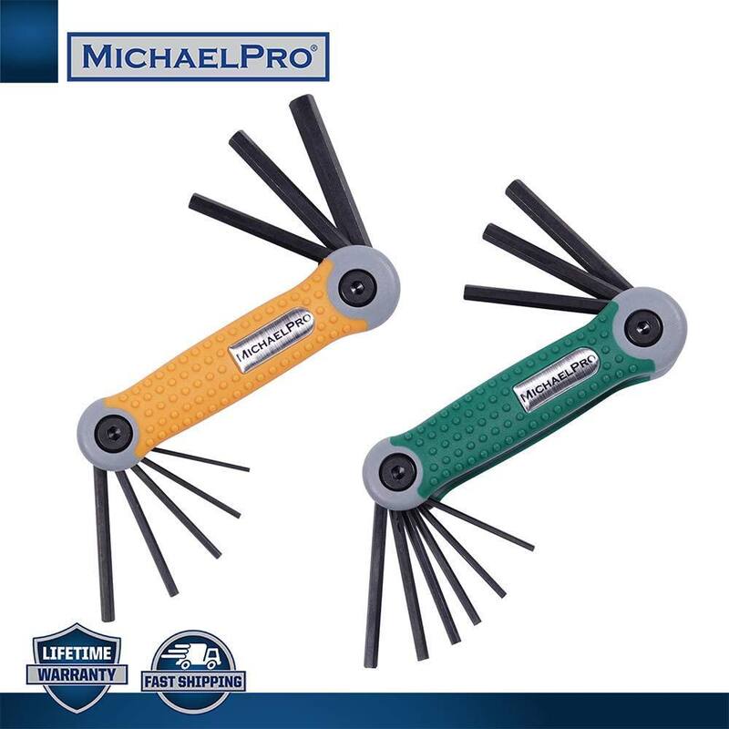 Juego de llaves hexagonales plegables MICHAELPRO con medidas en sistema métrico y en pulgadas en 17 tamaños. Herramienta duradera y de grado industrial (paquete de 2) - MP001007