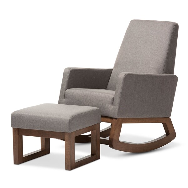 Baxton Studio Yashiya Grey Upholstered Rocking Chair and Ottoman Set - 123-6817-6819