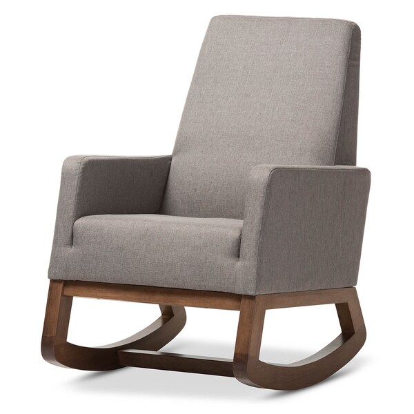 Baxton Studio Yashiya Grey Upholstered Rocking Chair and Ottoman Set - 123-6817-6819