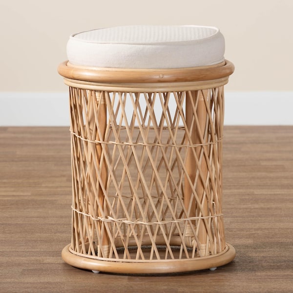 Bali & Pari Junius Bohemian Natural Rattan Ottoman Footstool - 244-13666-ZORO