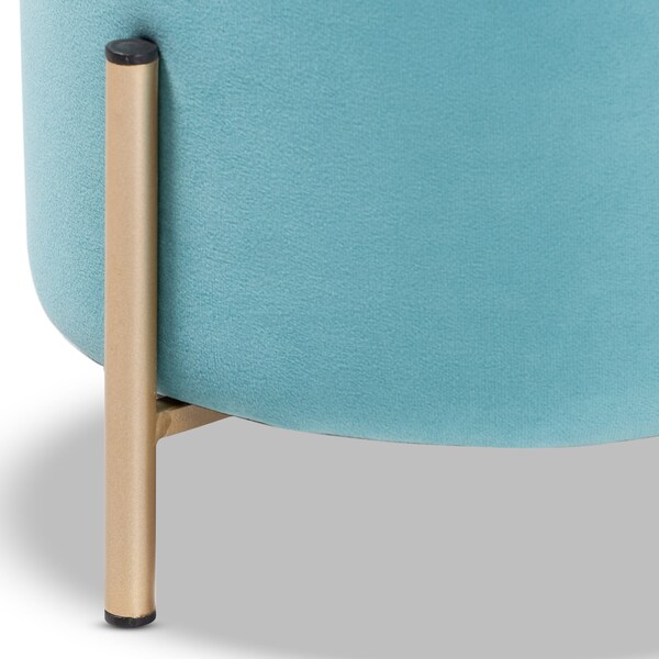 Baxton Studio Thurman Contemporary Glam and Luxe Sky Blue Velvet Upholstered and Gold Finished Metal Ottoman - 198-12230-ZORO