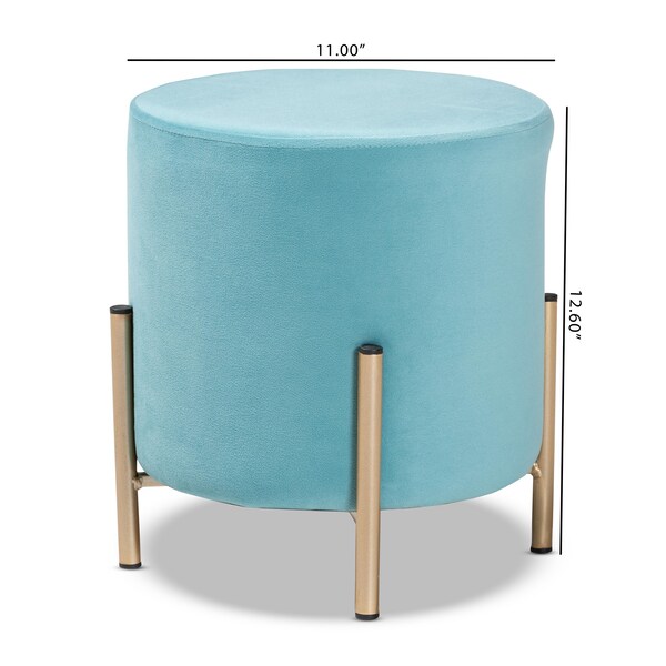 Baxton Studio Thurman Contemporary Glam and Luxe Sky Blue Velvet Upholstered and Gold Finished Metal Ottoman - 198-12230-ZORO