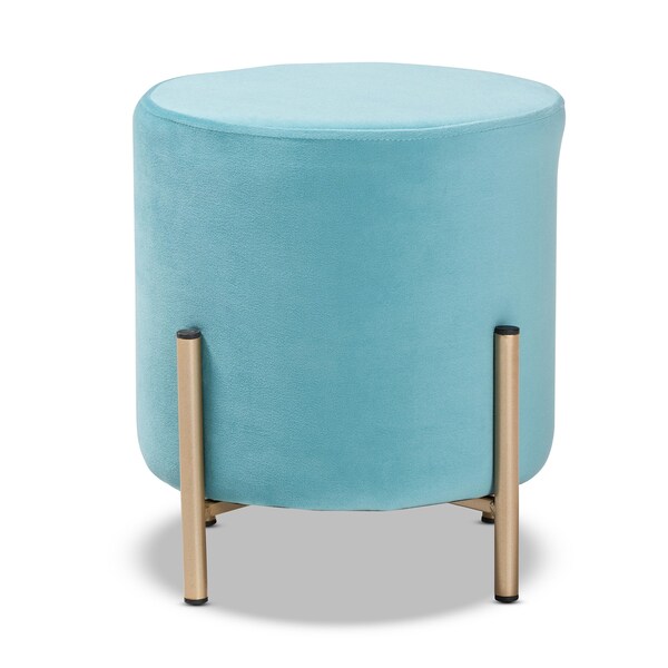 Baxton Studio Thurman Contemporary Glam and Luxe Sky Blue Velvet Upholstered and Gold Finished Metal Ottoman - 198-12230-ZORO