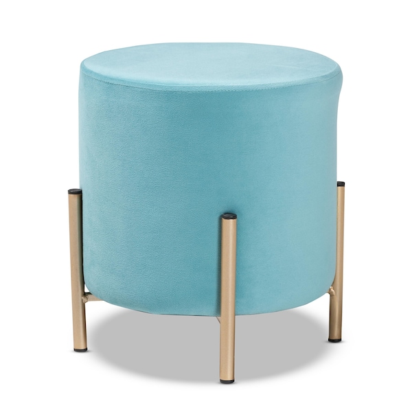Baxton Studio Thurman Contemporary Glam and Luxe Sky Blue Velvet Upholstered and Gold Finished Metal Ottoman - 198-12230-ZORO