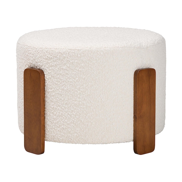Baxton Studio Finlay Modern Japandi Cream Boucle Fabric and Walnut Brown Finished Wood Ottoman Footstool - 242-13435-ZORO