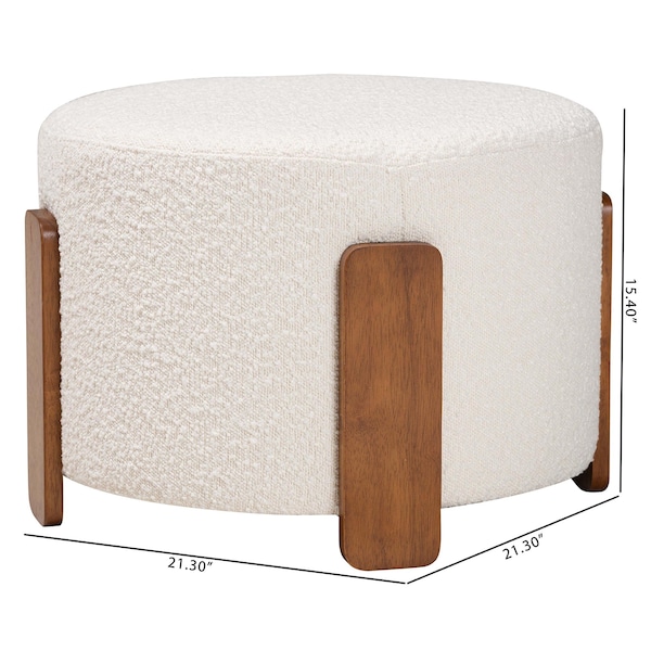 Baxton Studio Finlay Modern Japandi Cream Boucle Fabric and Walnut Brown Finished Wood Ottoman Footstool - 242-13435-ZORO