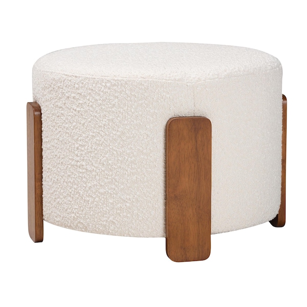 Baxton Studio Finlay Modern Japandi Cream Boucle Fabric and Walnut Brown Finished Wood Ottoman Footstool - 242-13435-ZORO