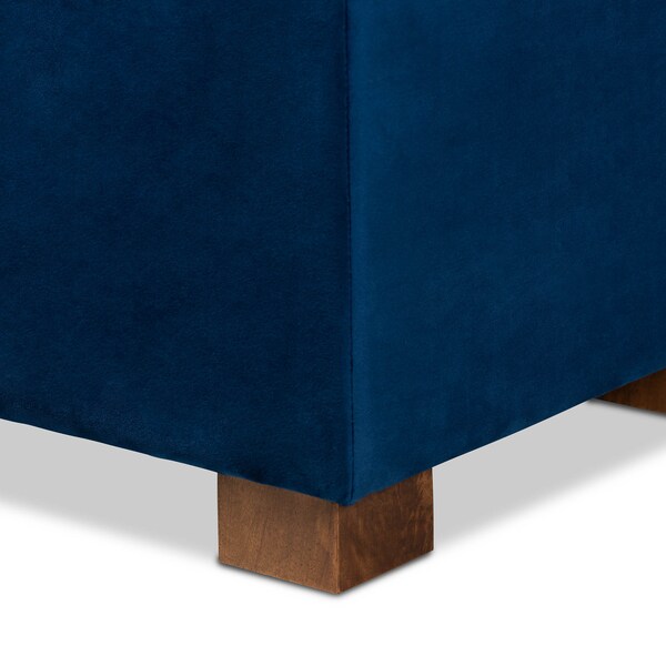 Baxton Studio Roanoke Navy Blue Velvet Upholstered Grid-Tufted Storage Ottoman Bench - 160-9929