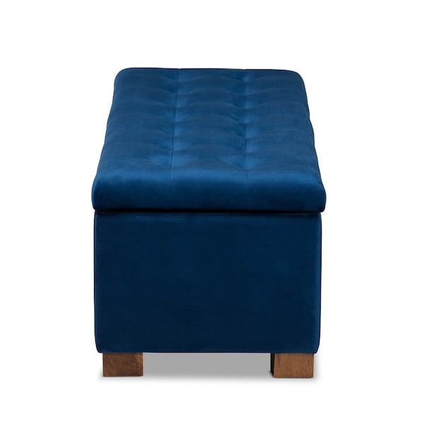 Baxton Studio Roanoke Navy Blue Velvet Upholstered Grid-Tufted Storage Ottoman Bench - 160-9929
