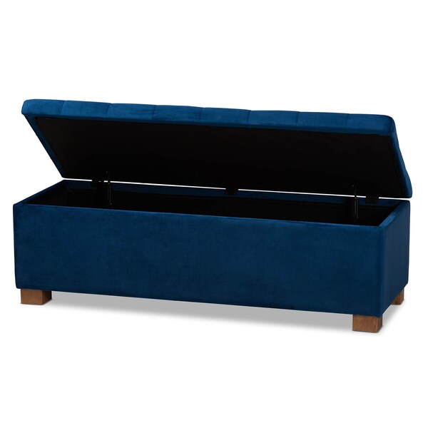 Baxton Studio Roanoke Navy Blue Velvet Upholstered Grid-Tufted Storage Ottoman Bench - 160-9929