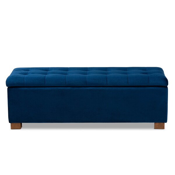 Baxton Studio Roanoke Navy Blue Velvet Upholstered Grid-Tufted Storage Ottoman Bench - 160-9929