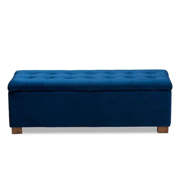 Baxton Studio Roanoke Navy Blue Velvet Upholstered Grid-Tufted Storage Ottoman Bench - 160-9929