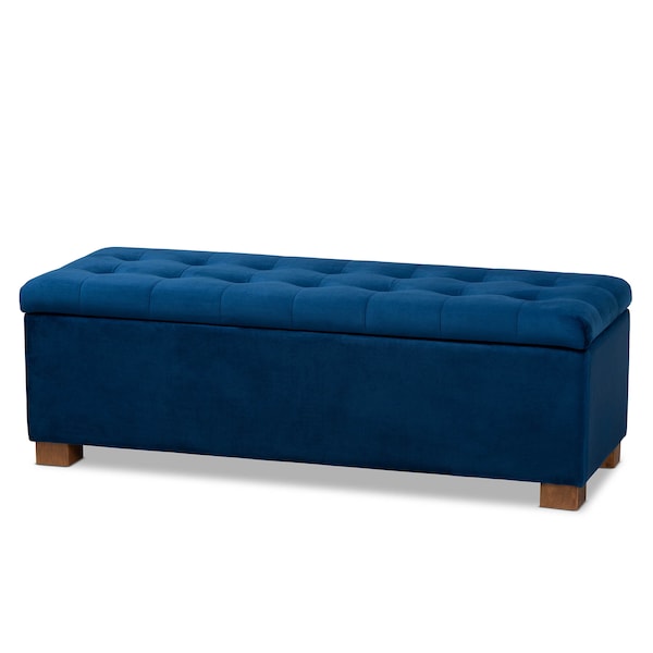 Baxton Studio Roanoke Navy Blue Velvet Upholstered Grid-Tufted Storage Ottoman Bench - 160-9929