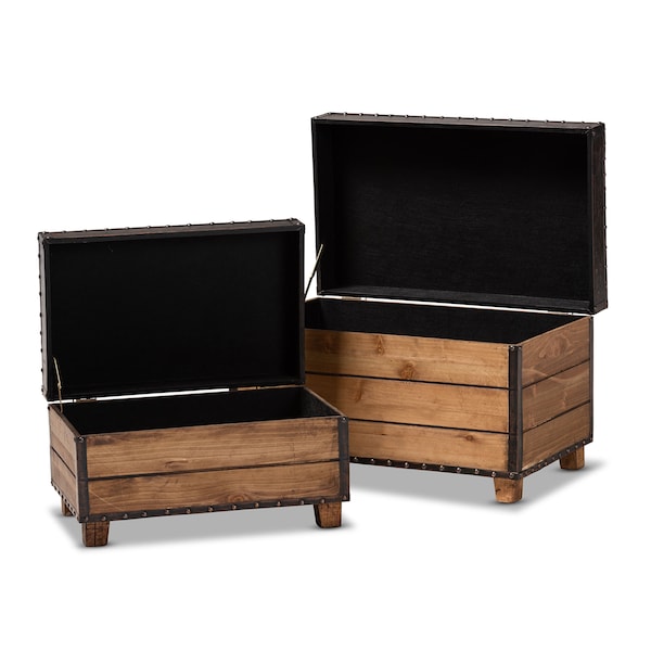 Baxton Studio Marelli Dark Brown Upholstered 2-Piece Wood Storage Trunk Ottoman Set - 153-9198