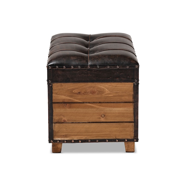 Baxton Studio Marelli Dark Brown Upholstered 2-Piece Wood Storage Trunk Ottoman Set - 153-9198