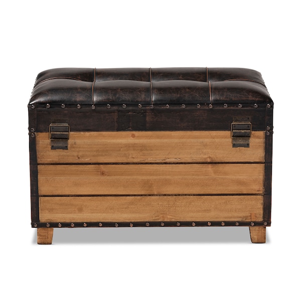 Baxton Studio Marelli Dark Brown Upholstered 2-Piece Wood Storage Trunk Ottoman Set - 153-9198