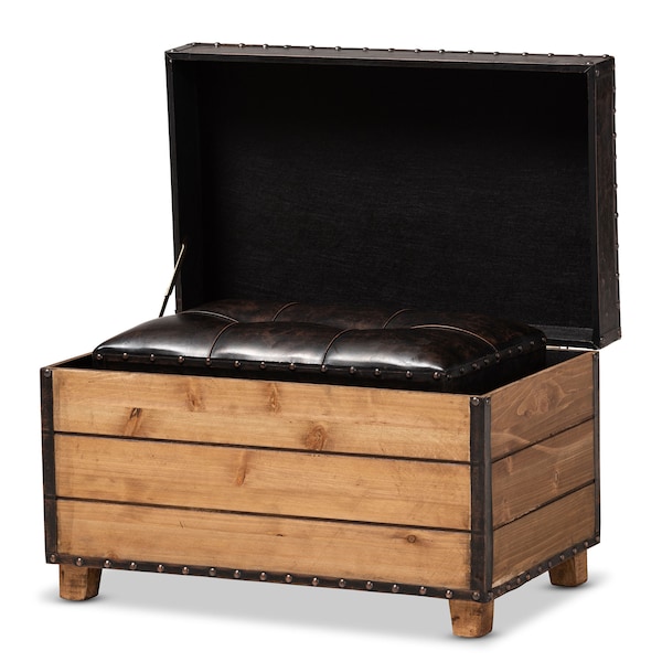 Baxton Studio Marelli Dark Brown Upholstered 2-Piece Wood Storage Trunk Ottoman Set - 153-9198