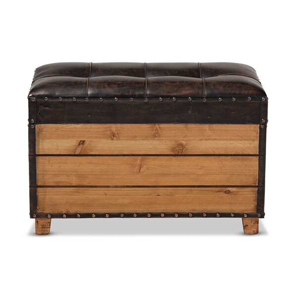 Baxton Studio Marelli Dark Brown Upholstered 2-Piece Wood Storage Trunk Ottoman Set - 153-9198