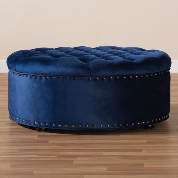Baxton Studio Iglehart Royal Blue Velvet Upholstered Tufted Cocktail Ottoman - 154-9363