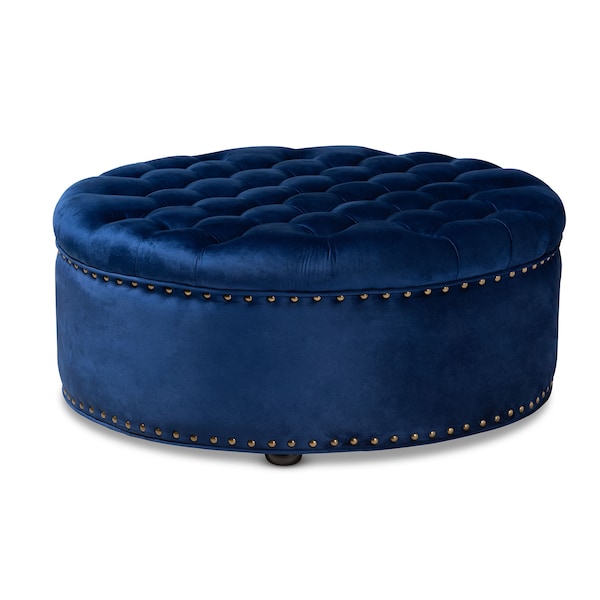 Baxton Studio Iglehart Royal Blue Velvet Upholstered Tufted Cocktail Ottoman - 154-9363