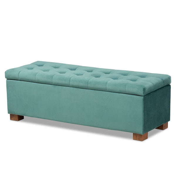 Baxton Studio Roanoke Teal Blue Velvet Upholstered Grid-Tufted Storage Ottoman Bench - 160-9930