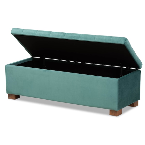 Baxton Studio Roanoke Teal Blue Velvet Upholstered Grid-Tufted Storage Ottoman Bench - 160-9930