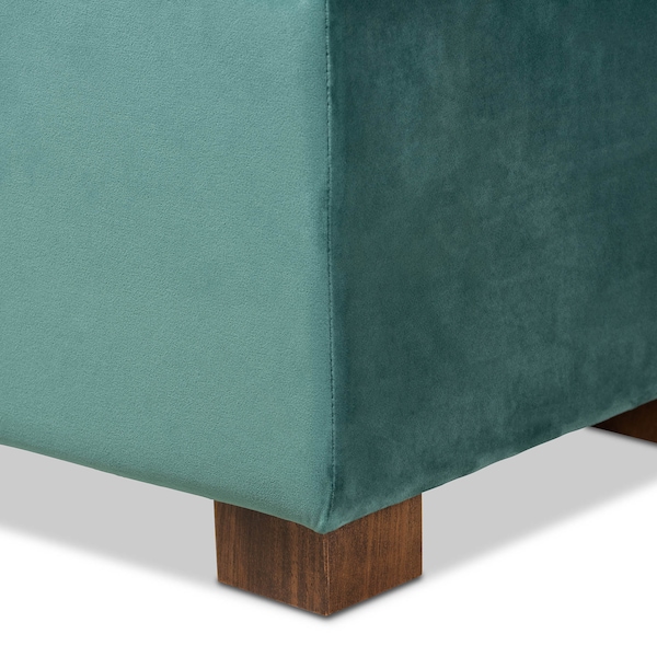 Baxton Studio Roanoke Teal Blue Velvet Upholstered Grid-Tufted Storage Ottoman Bench - 160-9930