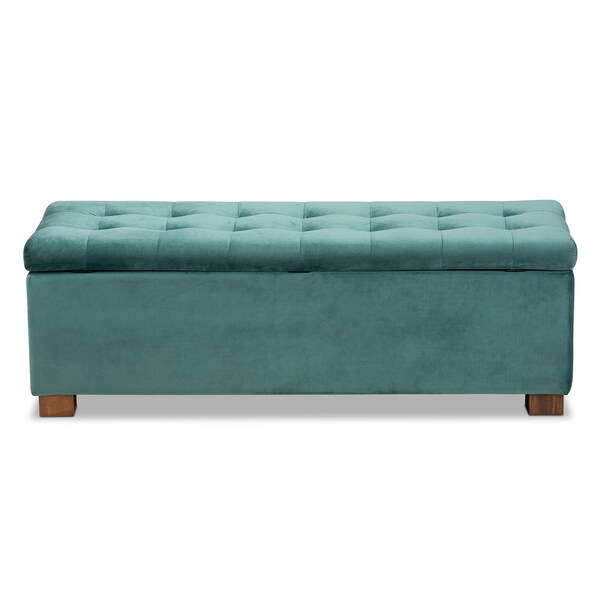 Baxton Studio Roanoke Teal Blue Velvet Upholstered Grid-Tufted Storage Ottoman Bench - 160-9930