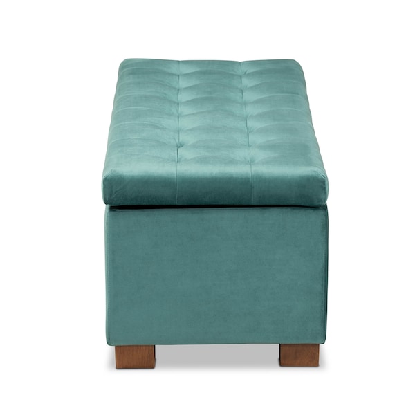 Baxton Studio Roanoke Teal Blue Velvet Upholstered Grid-Tufted Storage Ottoman Bench - 160-9930