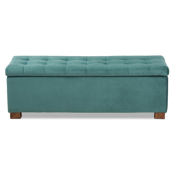 Baxton Studio Roanoke Teal Blue Velvet Upholstered Grid-Tufted Storage Ottoman Bench - 160-9930