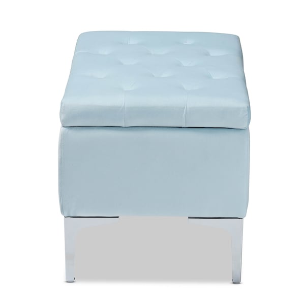 Baxton Studio Mabel Blue Velvet Upholstered Silver Finished Storage Ottoman - 165-10677