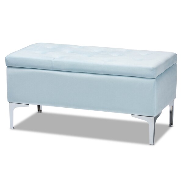 Baxton Studio Mabel Blue Velvet Upholstered Silver Finished Storage Ottoman - 165-10677