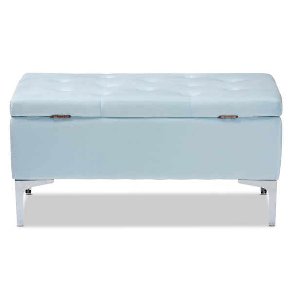 Baxton Studio Mabel Blue Velvet Upholstered Silver Finished Storage Ottoman - 165-10677