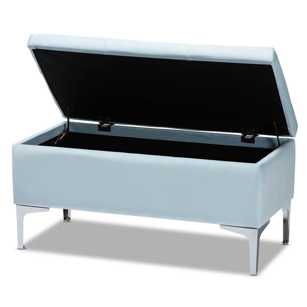 Baxton Studio Mabel Blue Velvet Upholstered Silver Finished Storage Ottoman - 165-10677