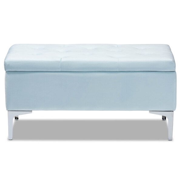 Baxton Studio Mabel Blue Velvet Upholstered Silver Finished Storage Ottoman - 165-10677