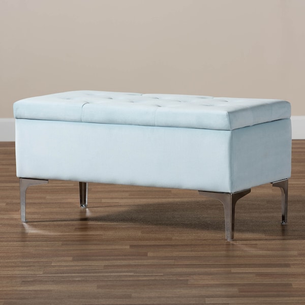 Baxton Studio Mabel Blue Velvet Upholstered Silver Finished Storage Ottoman - 165-10677