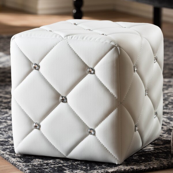 Baxton Studio Stacey Modern White Faux Leather Upholstered Ottoman - 143-8148