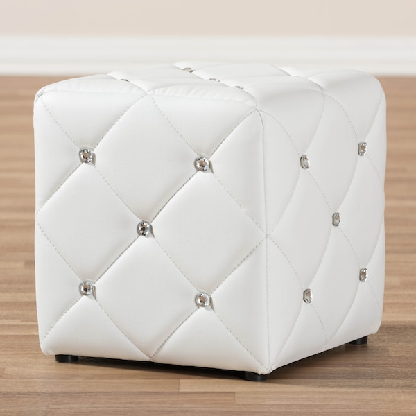 Baxton Studio Stacey Modern White Faux Leather Upholstered Ottoman - 143-8148