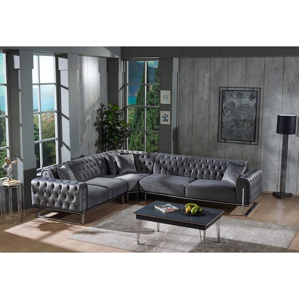 Furnia 33 x 125 x 27 in. Rolex Sectional, Grey - Y-ROL-BYB27-5