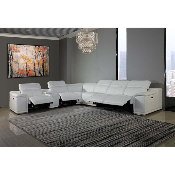 Homeroots White Power Reclining Sectional with 1-Console, 7 Piece - 254 x 280 x 237.4 in. - 366363