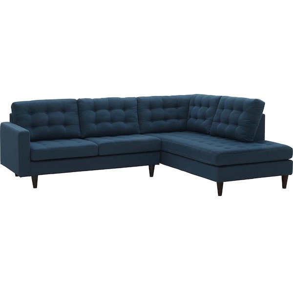 Modway Furniture 2 Piece Empress Upholstered Fabric Right Facing Bumper Sectional Sofa - Azure, 35.5 x 64.5 x 34 in. - EEI-2797-AZU
