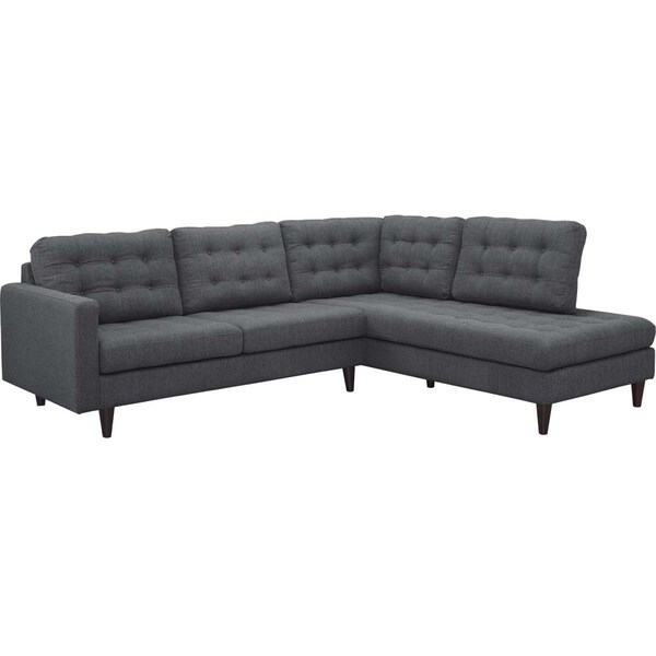 Modway Furniture 2 Piece Empress Upholstered Fabric Right Facing Bumper Sectional Sofa - Gray, 35.5 x 64.5 x 34 in. - EEI-2797-DOR