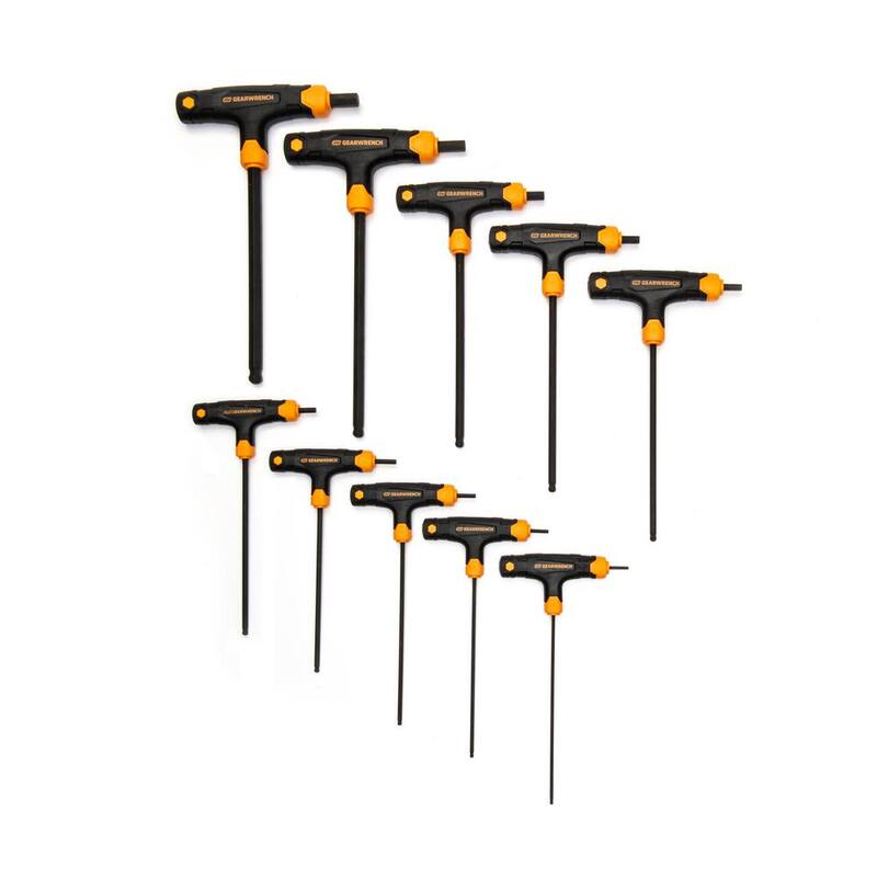 Juego de Llaves Hexagonales T-Handle de Punta de Bola en Pulgadas con Soporte de Banco Metálico (10 Piezas) - 83523