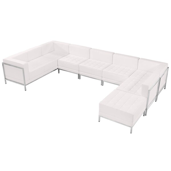 Flash Furniture 7 pcs. Living Room Set, 79" to 84-1/2" x 27-1/4", Upholstery Color: White - ZB-IMAG-U-SECT-SET4-WH-GG