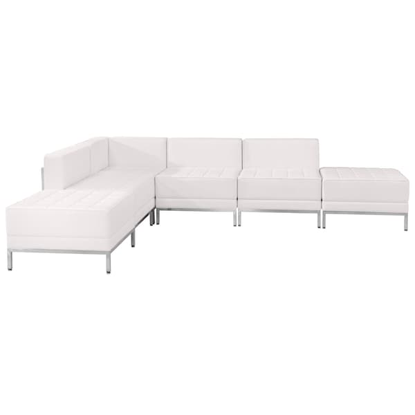 Flash Furniture 6 pcs. Living Room Set, 28-3/4", 84-1/2" x 27-1/2", Upholstery Color: White - ZB-IMAG-SECT-SET8-WH-GG