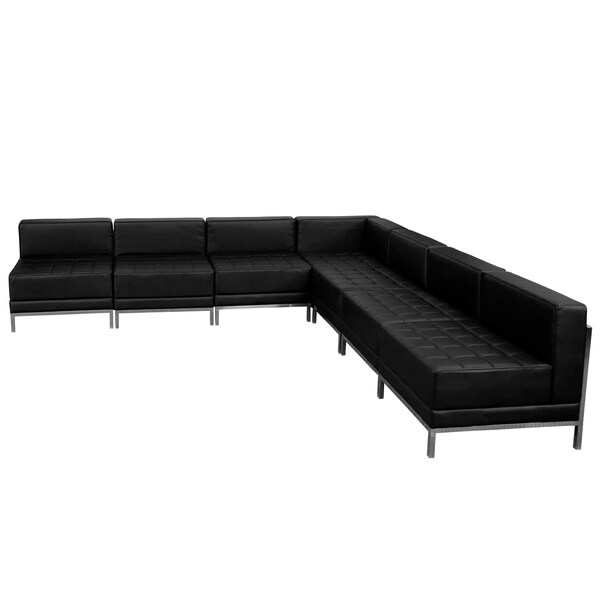Flash Furniture 7 pcs. Living Room Set, 28-3/4", 112-1/2" x 27-1/2", Upholstery Color: Black - ZB-IMAG-SECT-SET6-GG